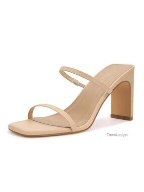 Women's Block Heel Square Open Toe Two Strap Mule Sandals PU 3 Inch Heels